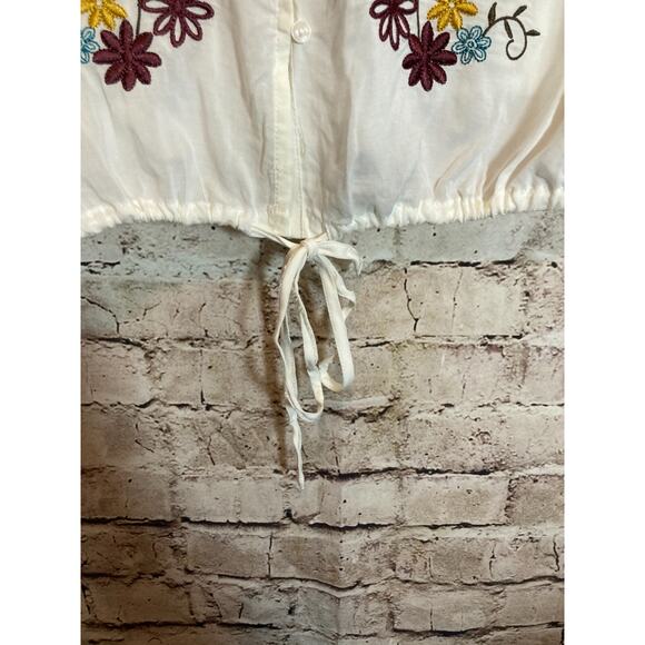 Cato Peasant Top Women Medium Ivory Floral Embroidered Tie Waist Cottage Prairie - Picture 6 of 13